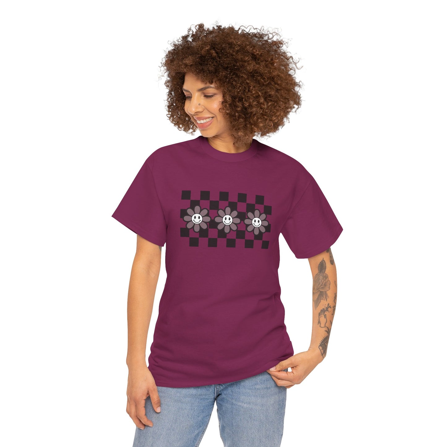 Checkered Flowers Heavy Cotton Tee