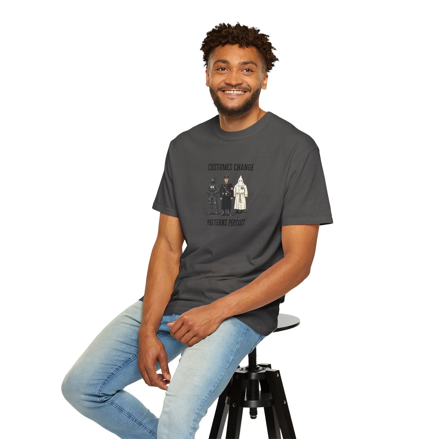 Costumes Change. Patterns Persist. Unisex Garment-Dyed T-shirt