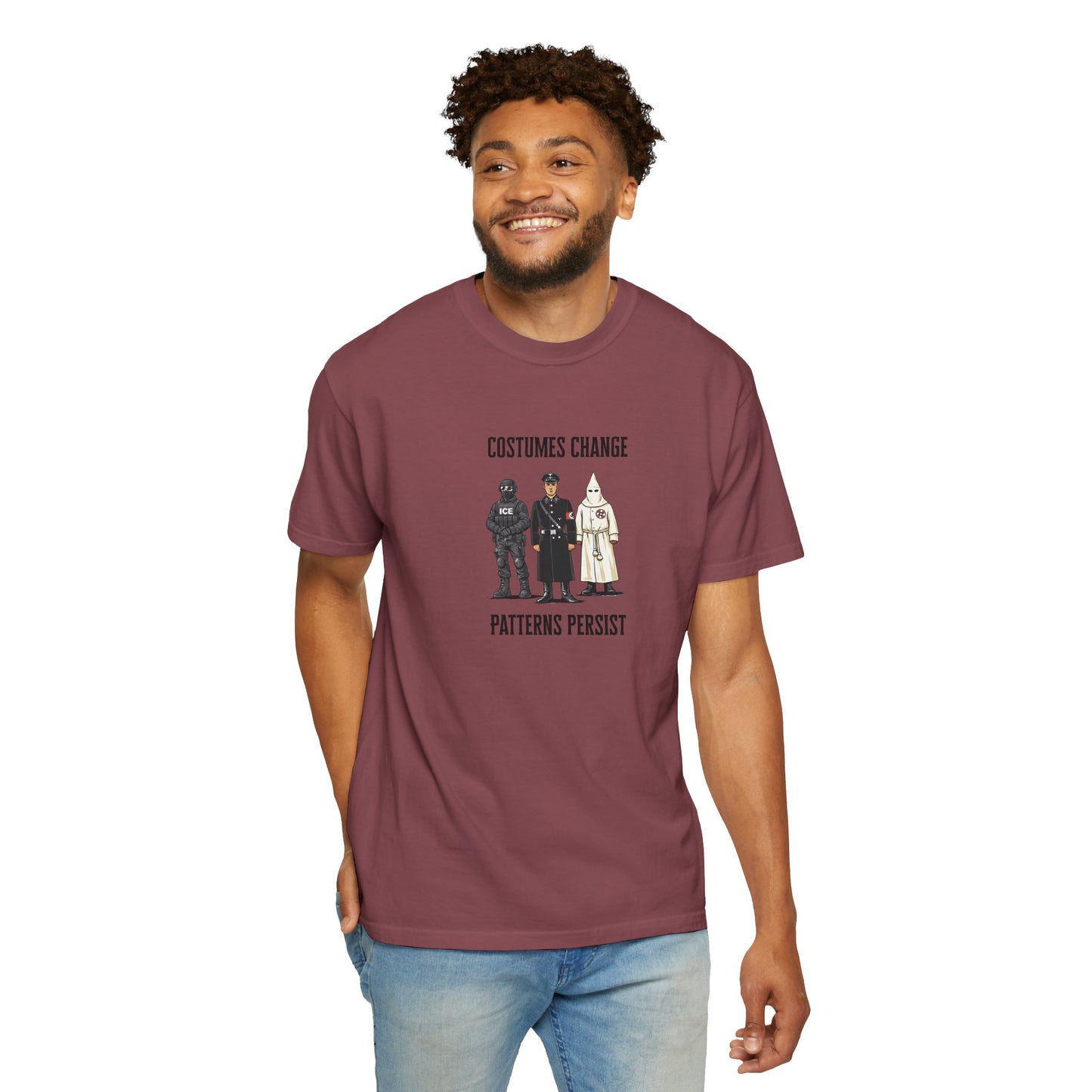 Costumes Change. Patterns Persist. Unisex Garment-Dyed T-shirt