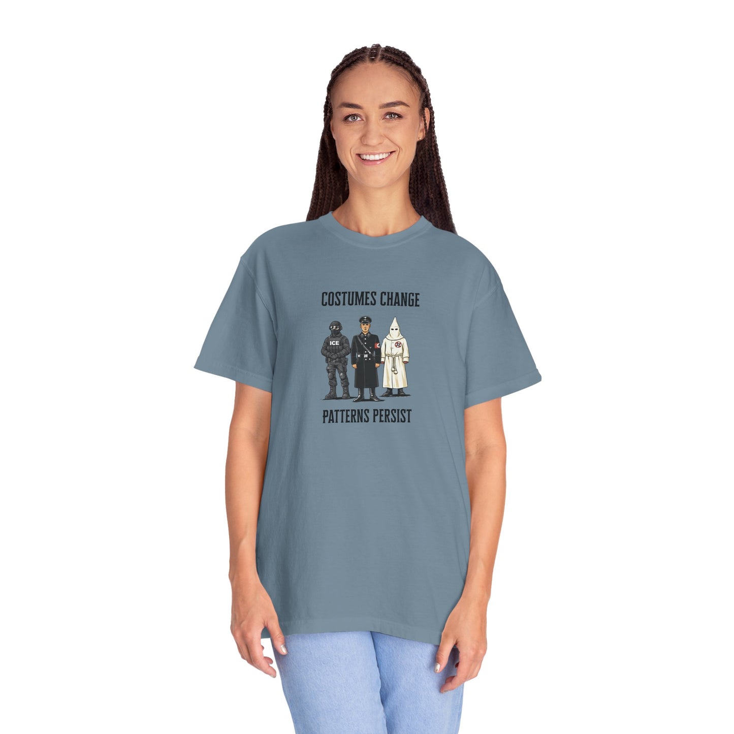 Costumes Change. Patterns Persist. Unisex Garment-Dyed T-shirt