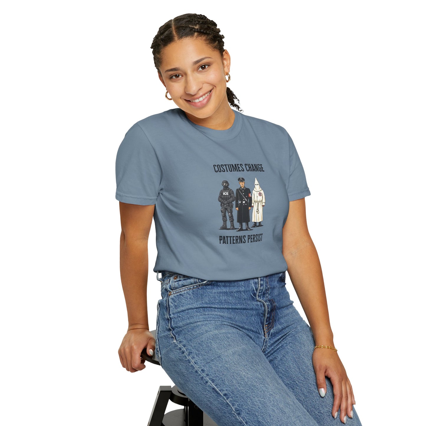 Costumes Change. Patterns Persist. Unisex Garment-Dyed T-shirt
