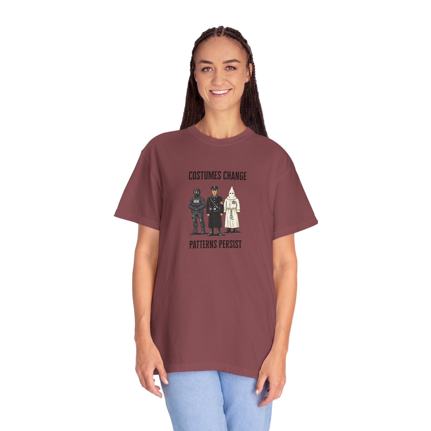Costumes Change. Patterns Persist. Unisex Garment-Dyed T-shirt