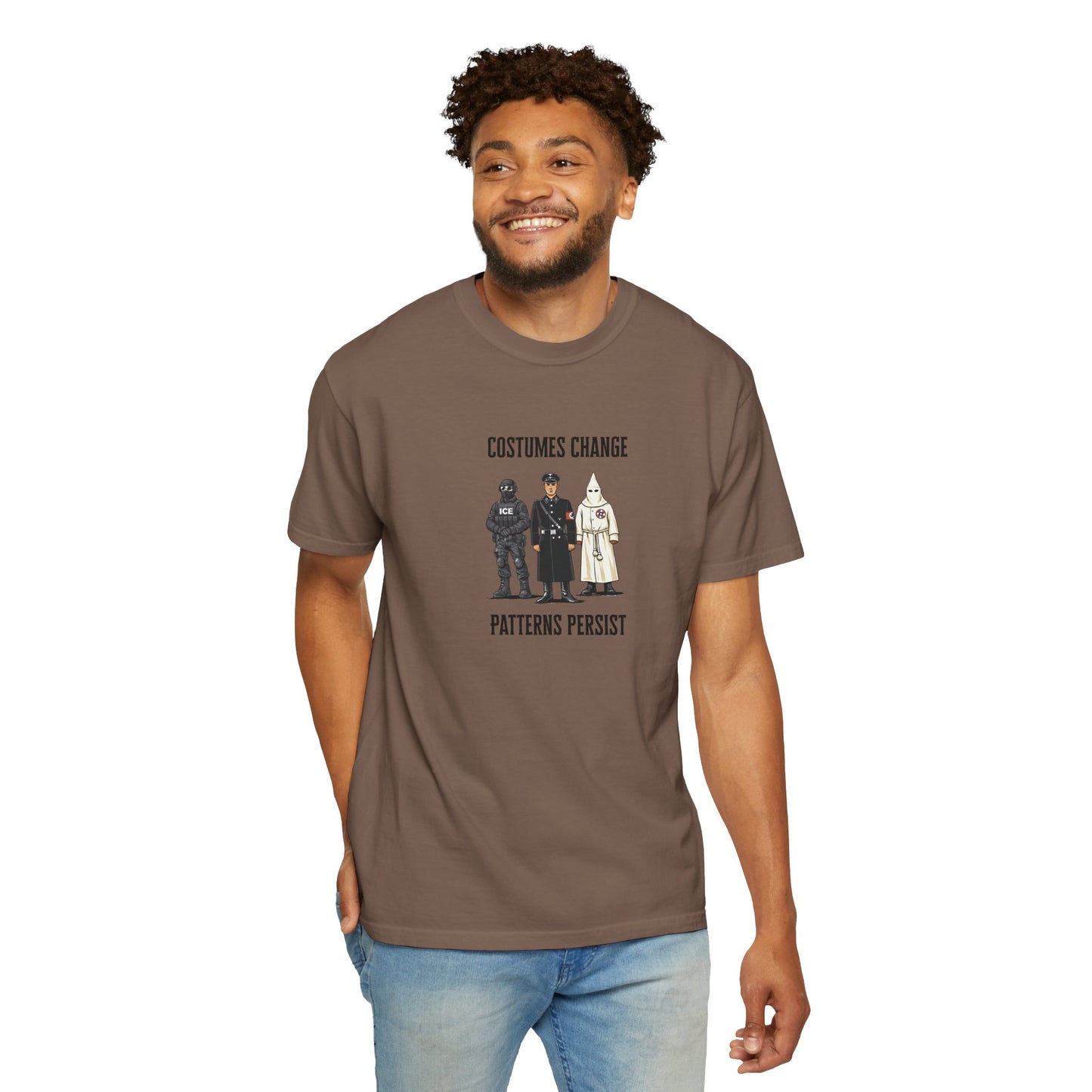 Costumes Change. Patterns Persist. Unisex Garment-Dyed T-shirt