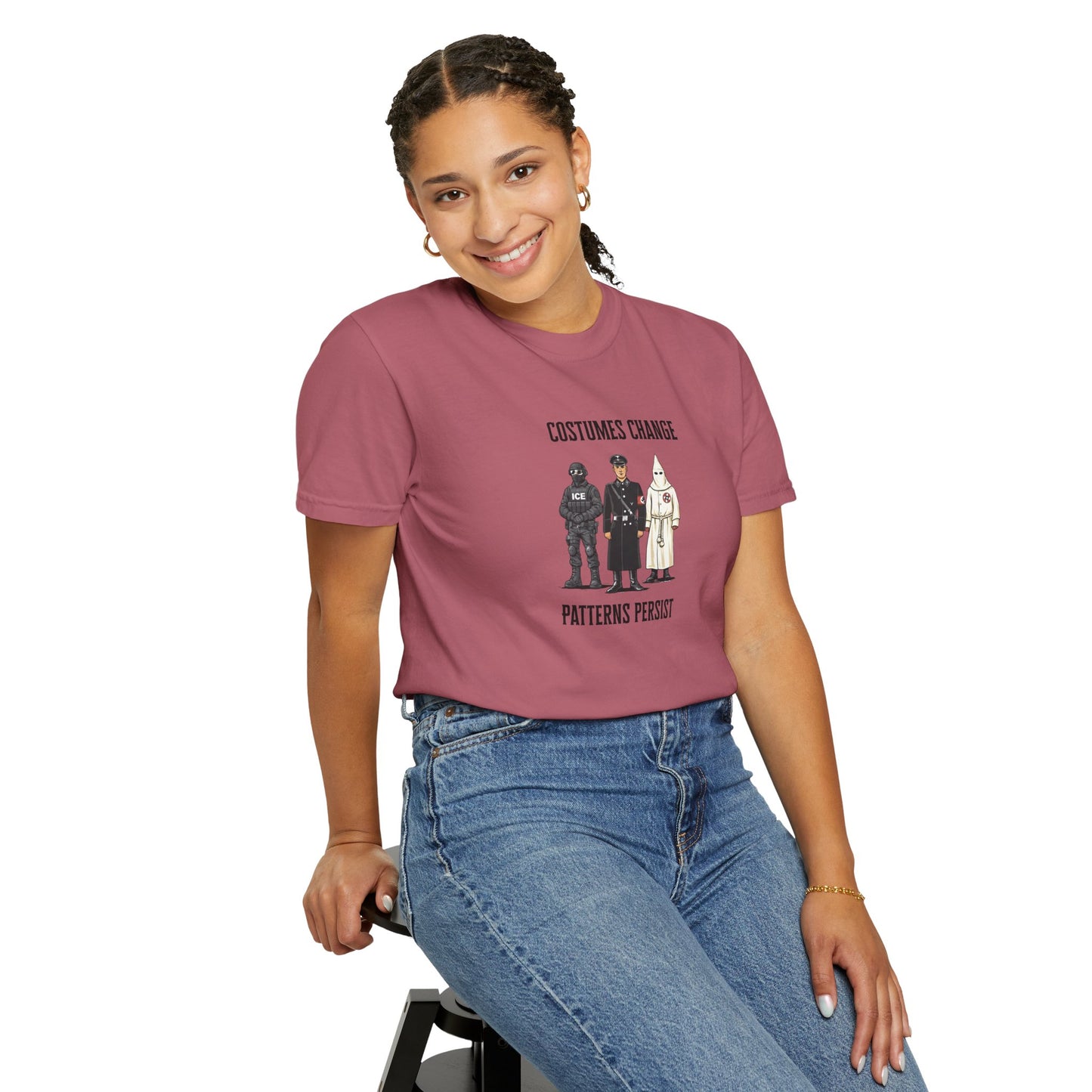 Costumes Change. Patterns Persist. Unisex Garment-Dyed T-shirt