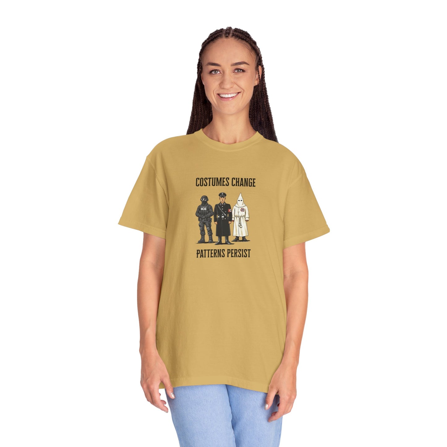 Costumes Change. Patterns Persist. Unisex Garment-Dyed T-shirt