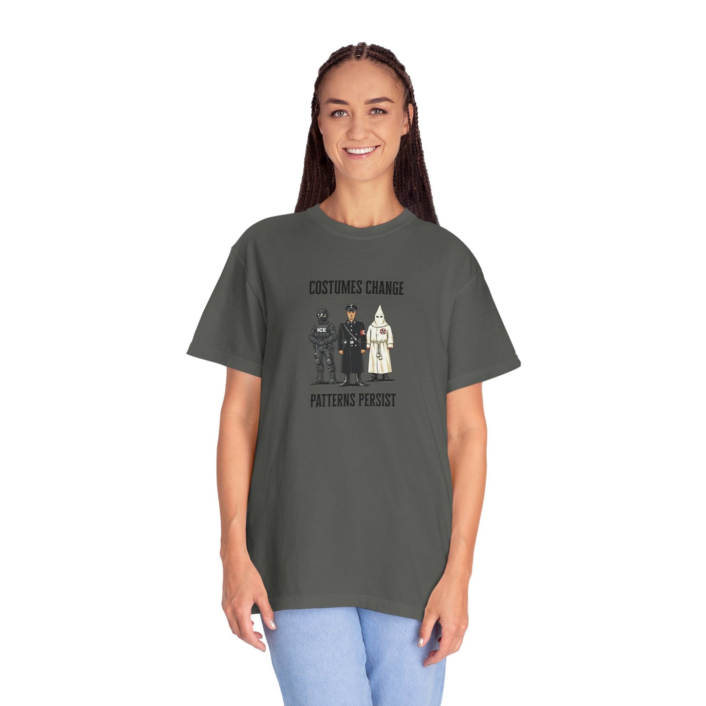 Costumes Change. Patterns Persist. Unisex Garment-Dyed T-shirt