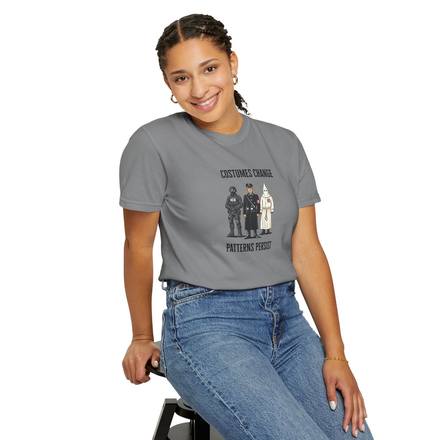 Costumes Change. Patterns Persist. Unisex Garment-Dyed T-shirt