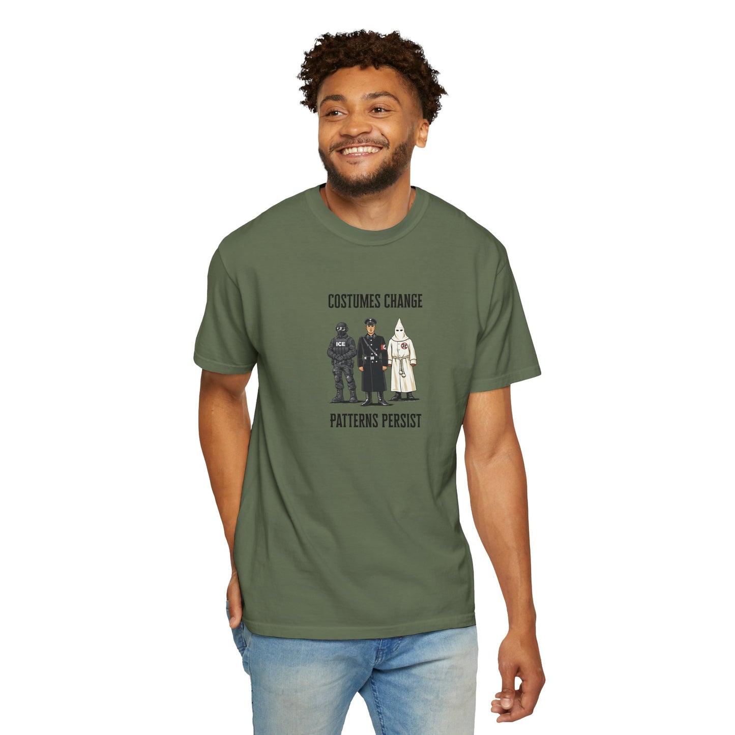 Costumes Change. Patterns Persist. Unisex Garment-Dyed T-shirt