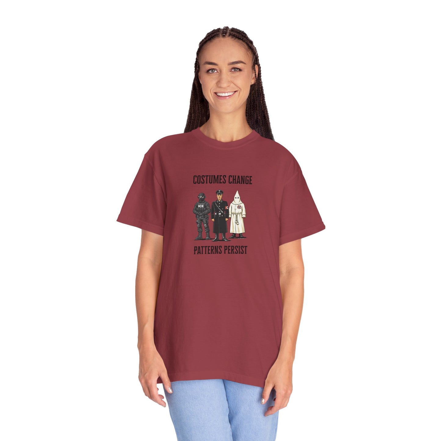 Costumes Change. Patterns Persist. Unisex Garment-Dyed T-shirt