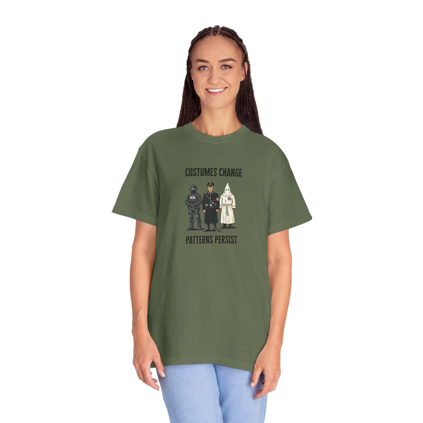 Costumes Change. Patterns Persist. Unisex Garment-Dyed T-shirt