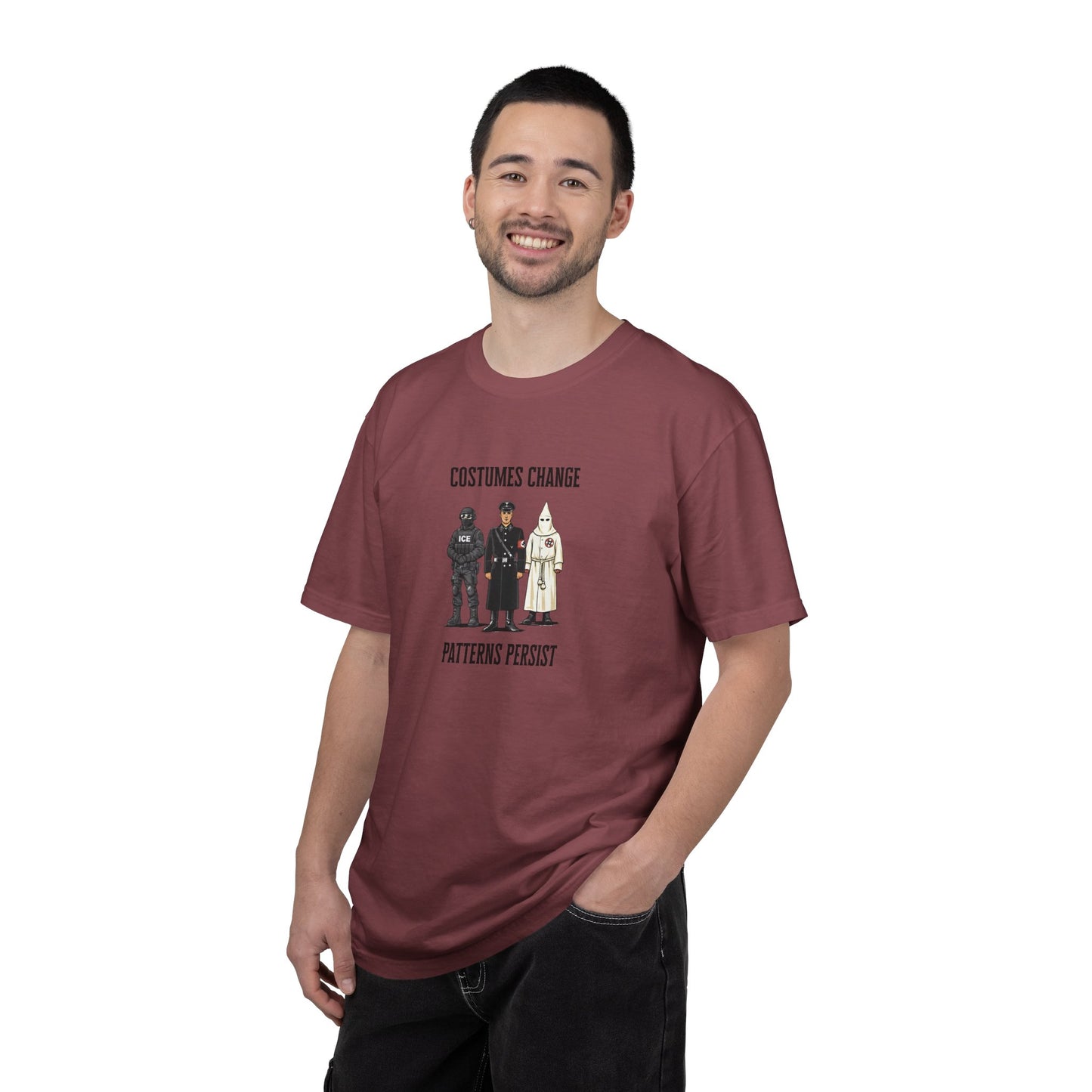 Costumes Change. Patterns Persist. Unisex Garment-Dyed T-shirt