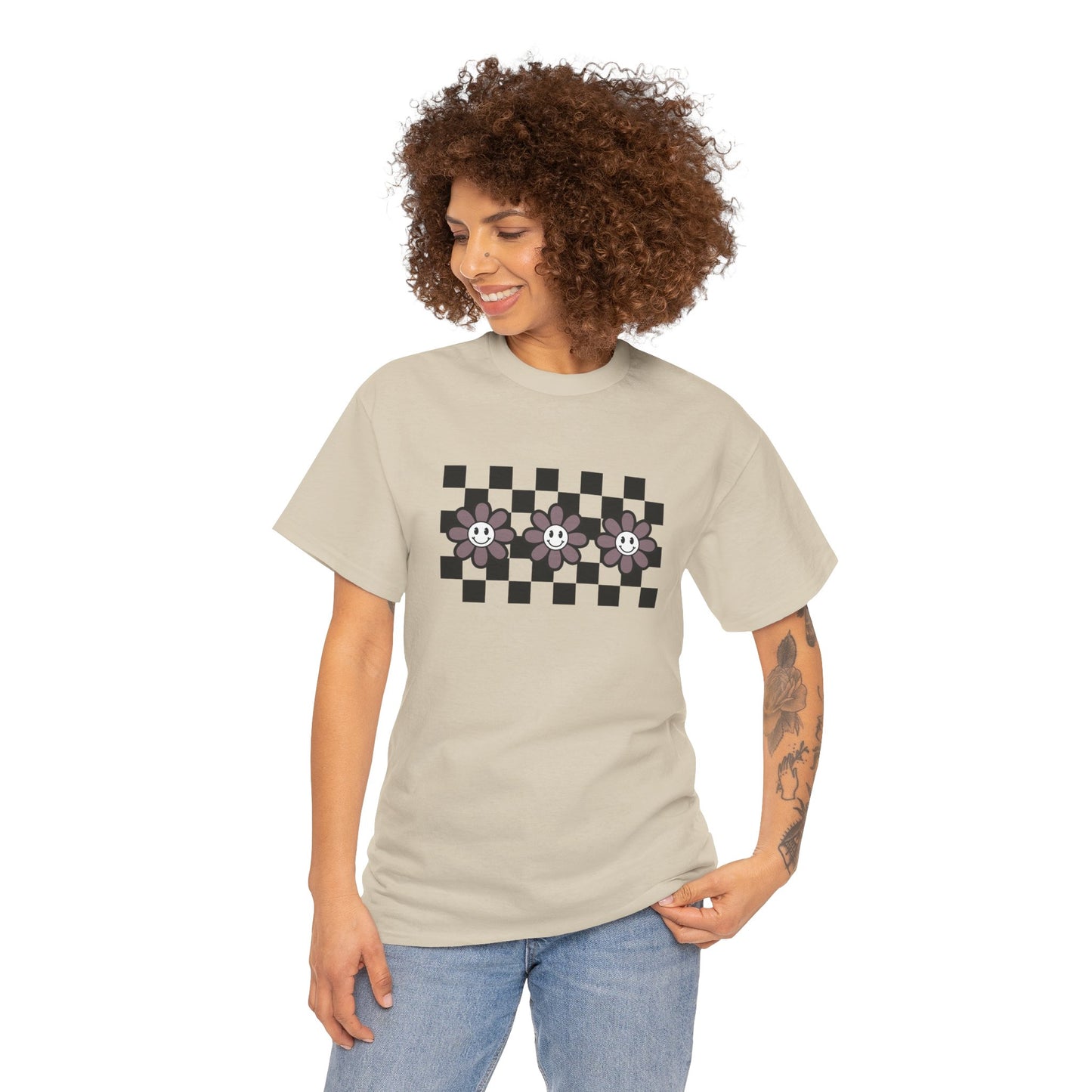 Checkered Flowers Heavy Cotton Tee
