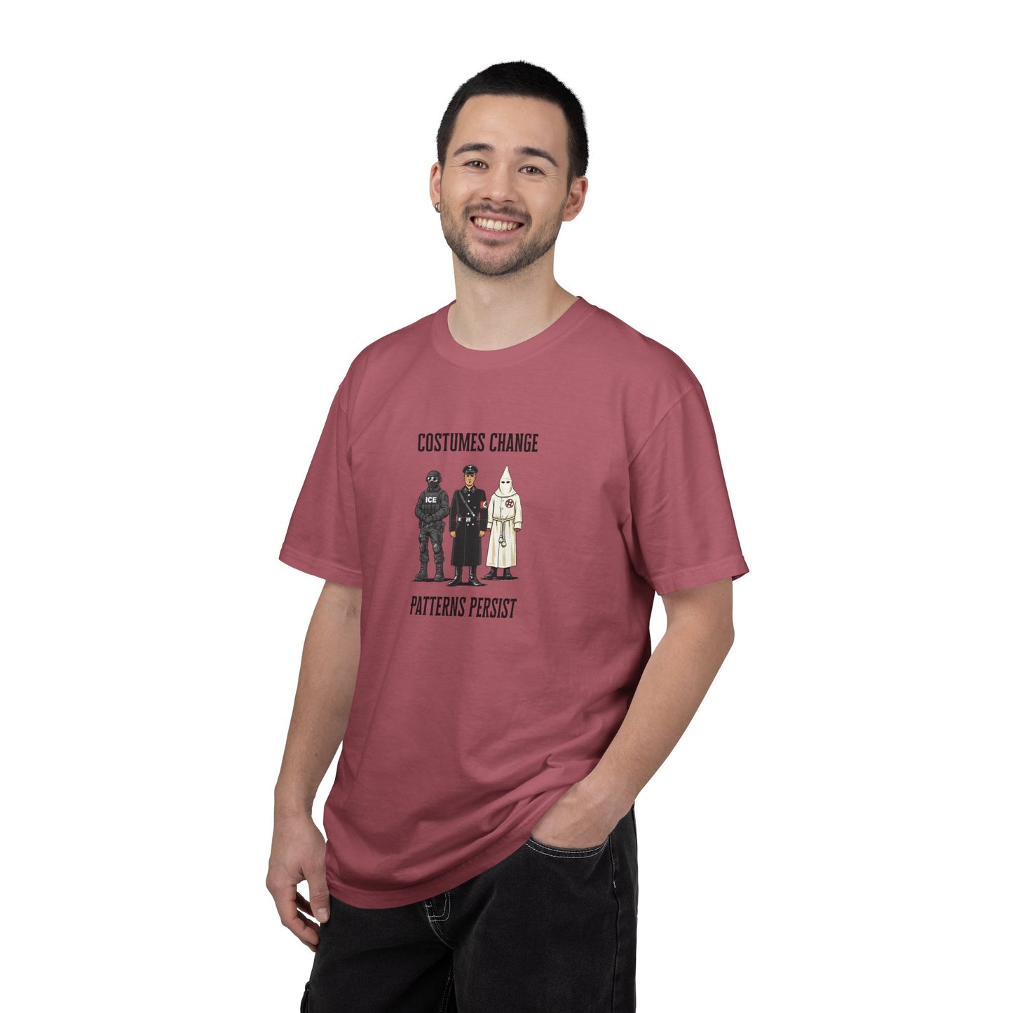 Costumes Change. Patterns Persist. Unisex Garment-Dyed T-shirt