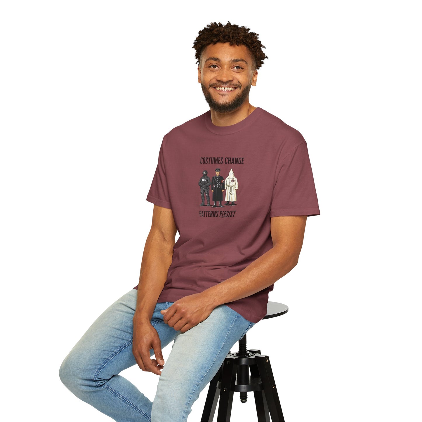 Costumes Change. Patterns Persist. Unisex Garment-Dyed T-shirt
