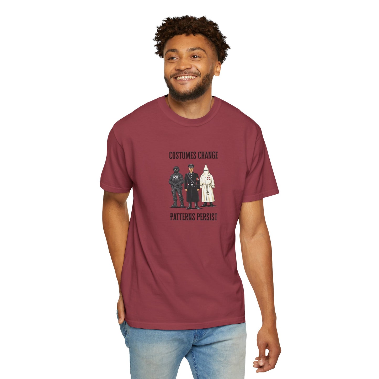 Costumes Change. Patterns Persist. Unisex Garment-Dyed T-shirt
